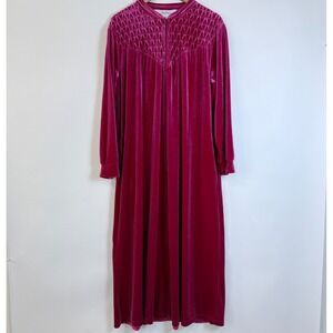 The Vermont Country Store Pink Velvet Velour Zip Up Robe Lounge Dress Size Small